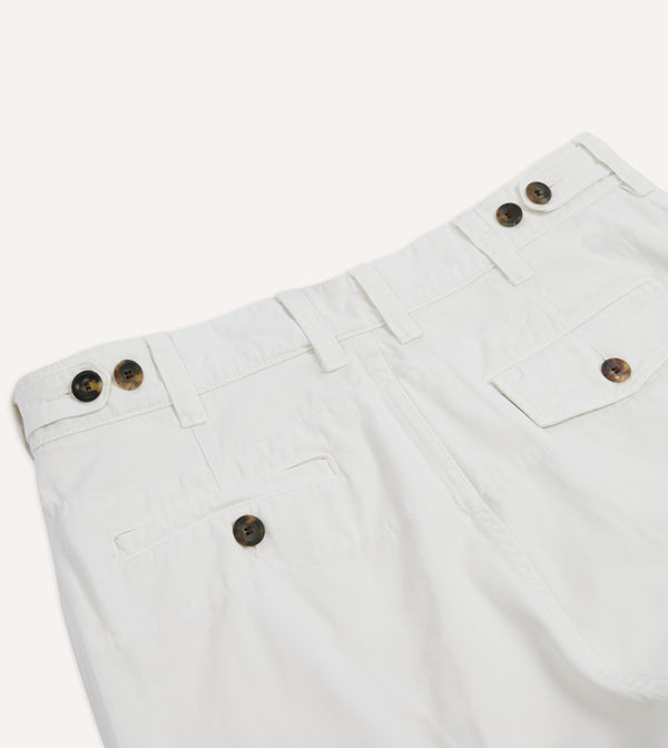 Drake's Ecru Cotton Flat Front Chino