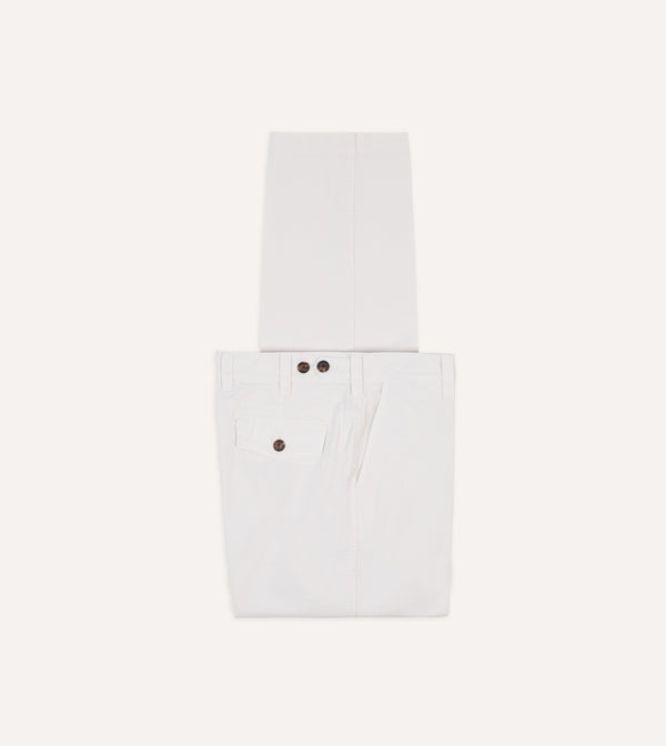 drake's Ecru Cotton Flat Front Chino