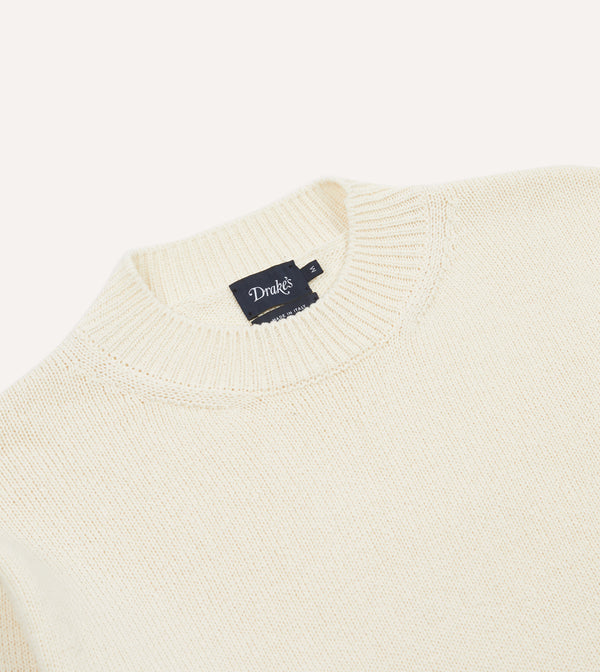 Drake's Ecru Cotton Mock Neck Jumper