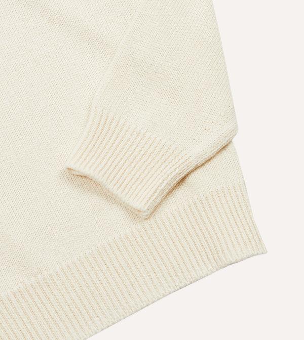 Drake's Ecru Cotton Mock Neck Jumper