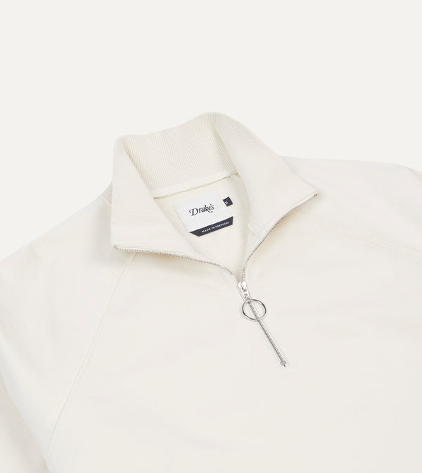 Drake's Ecru Cotton Quarter Zip Sweatshirt