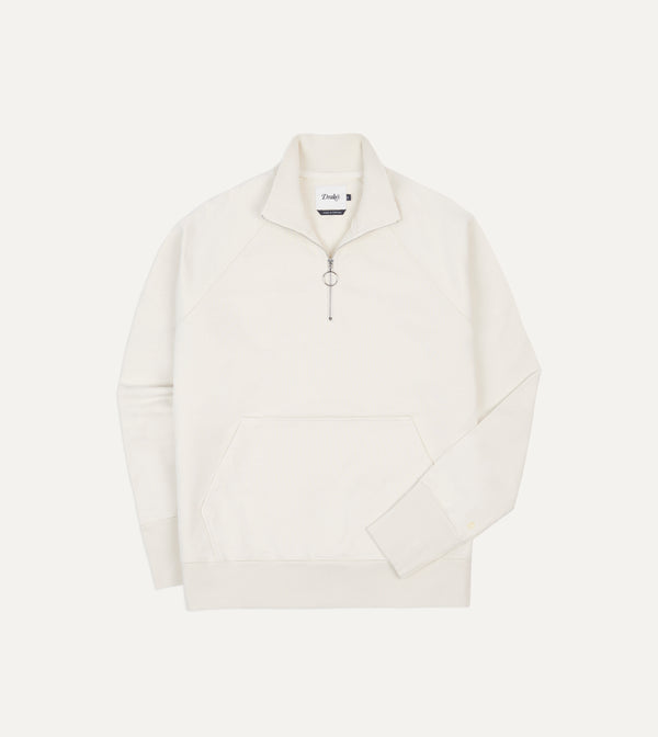 drake's Ecru Cotton Quarter Zip Sweatshirt