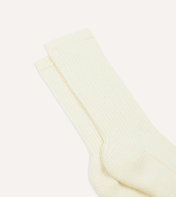 Drake's Ecru Cotton Sports Socks