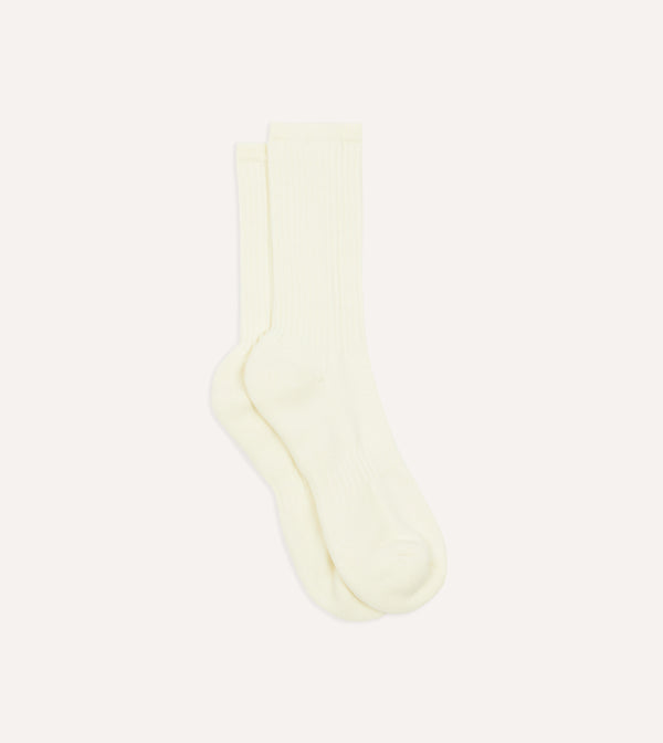 drake's Ecru Cotton Sports Socks