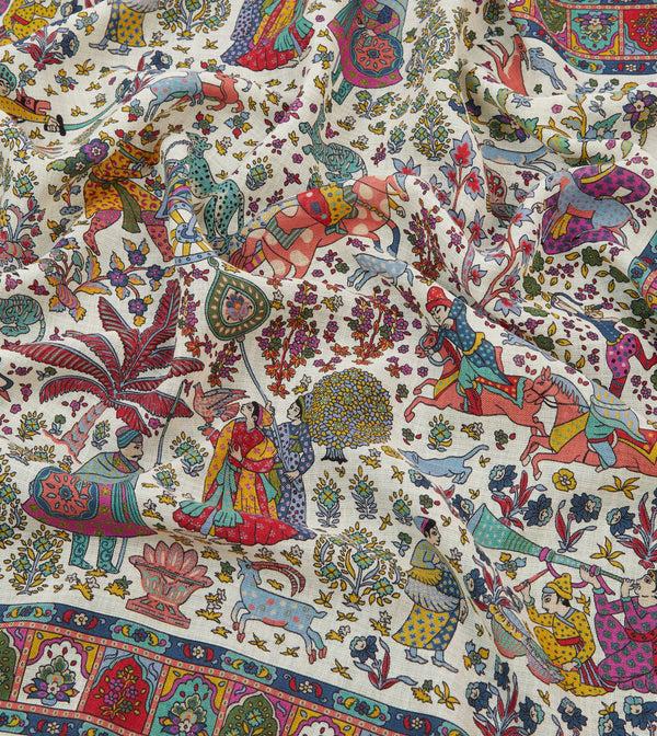Drake's Ecru Floral Mughal Print Wool-Silk Bandana