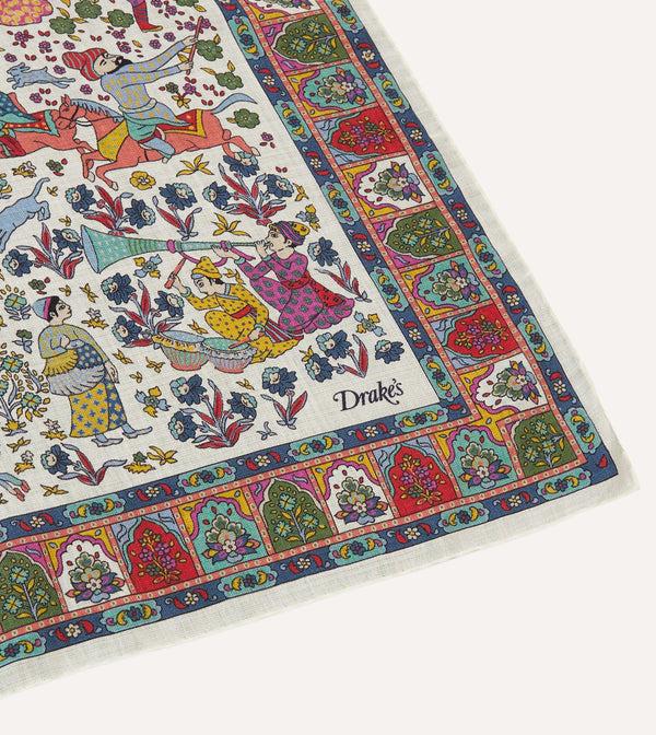 Drake's Ecru Floral Mughal Print Wool-Silk Bandana