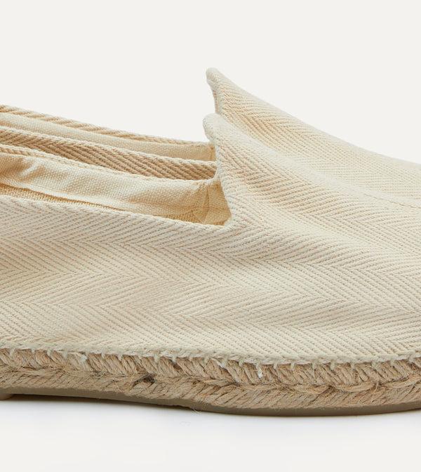 Drake's Ecru Herringbone Cotton Espadrilles