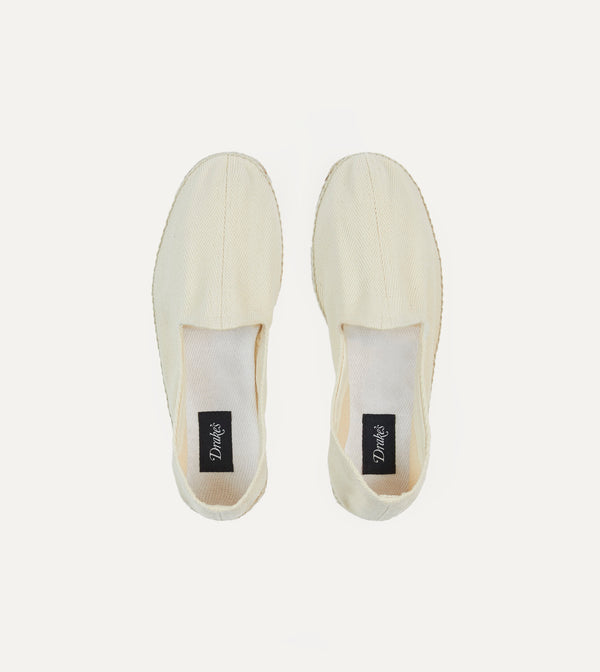 Drake's Ecru Herringbone Cotton Espadrilles