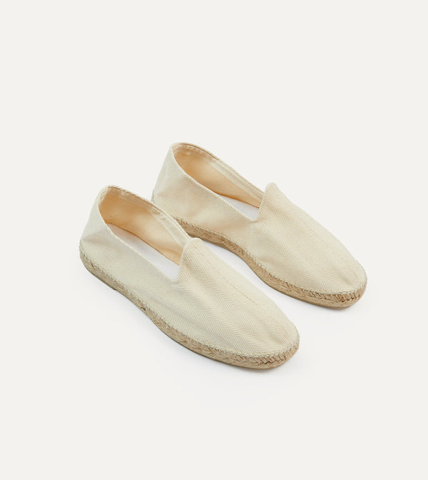 drake's Ecru Herringbone Cotton Espadrilles