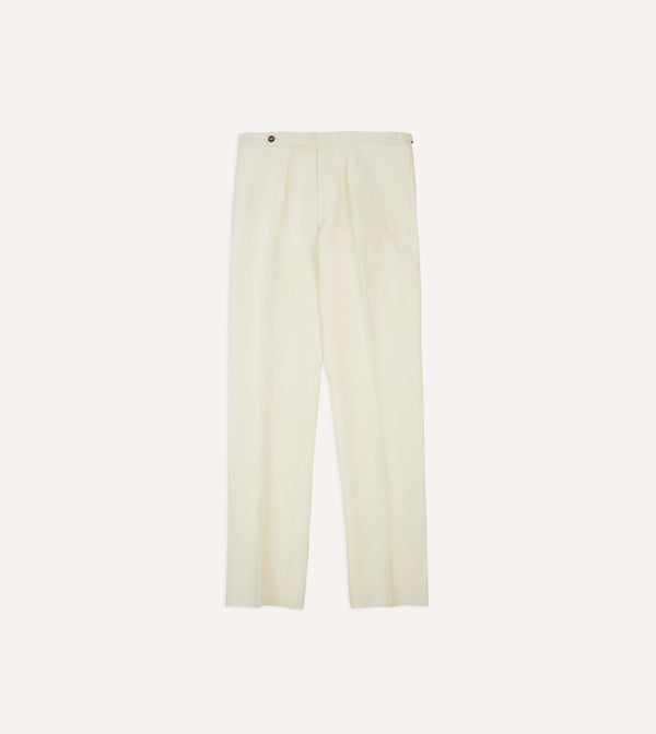 Drake's Ecru Irish Linen Single Pleat Trouser