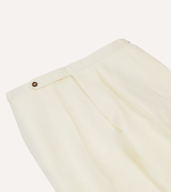 Drake's Ecru Irish Linen Single Pleat Trouser
