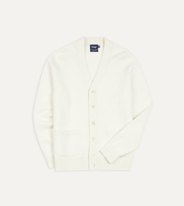 drake's Ecru Lambswool 6 Button Cardigan