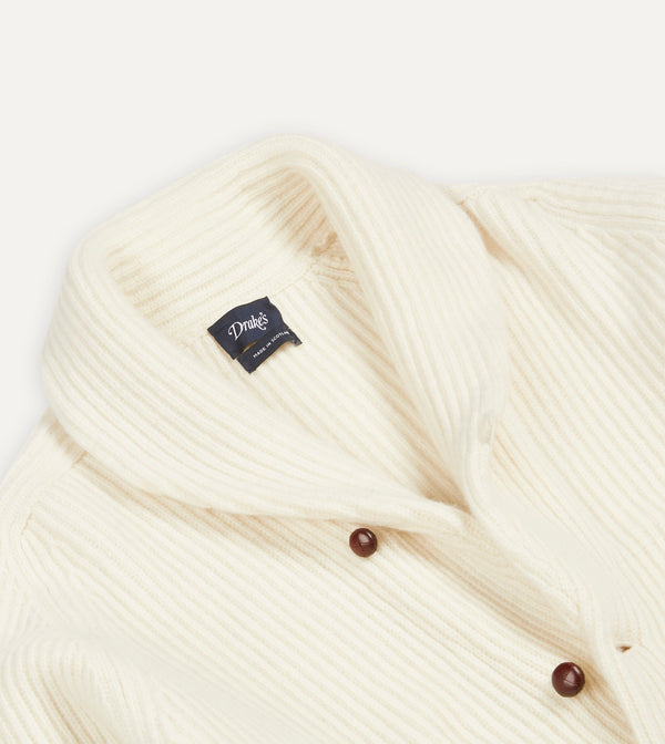 Drake's Ecru Lambswool Shawl Collar Cardigan