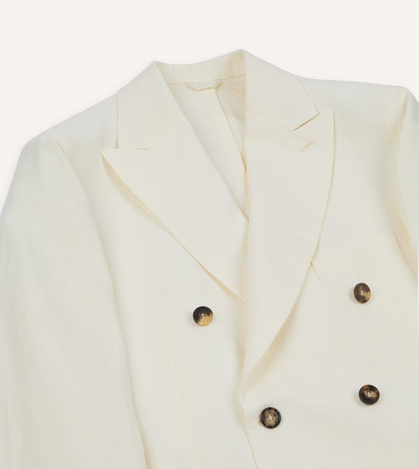 Drake's Ecru Linen Double-Breasted Tailored Jacket