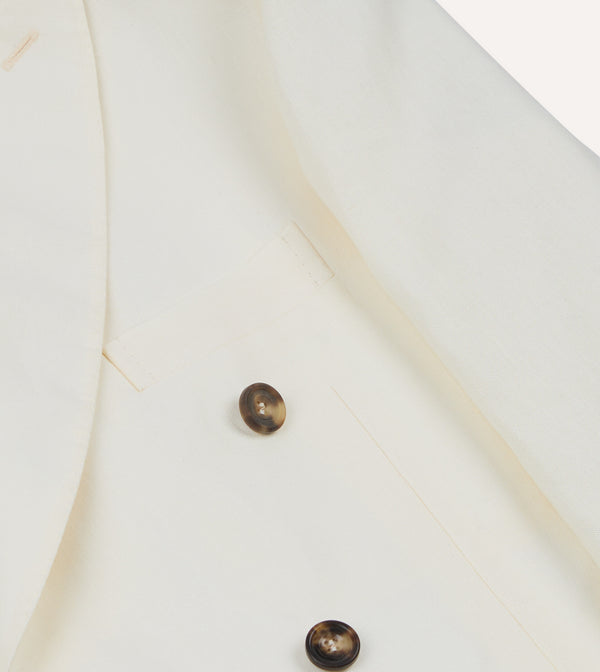 Drake's Ecru Linen Double-Breasted Tailored Jacket