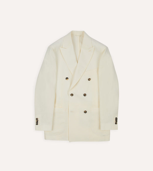 drake's Ecru Linen Double-Breasted Tailored Jacket