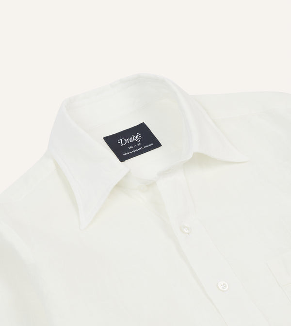 Drake's Ecru Linen Long Point Collar Shirt