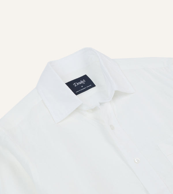 Drake's Ecru Linen Spread Collar Shirt