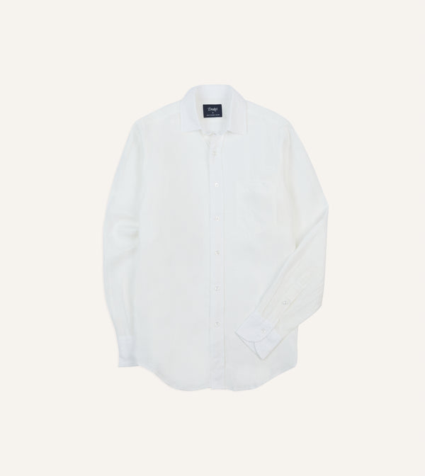 drake's Ecru Linen Spread Collar Shirt