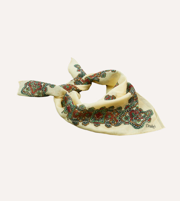 Drake's Ecru Medallion Print Cotton-Silk Bandana