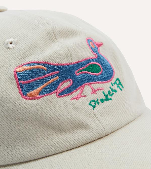Drake's Ecru Peacock Emblem Cotton Baseball Cap