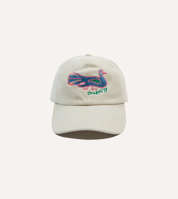 drake's Ecru Peacock Emblem Cotton Baseball Cap
