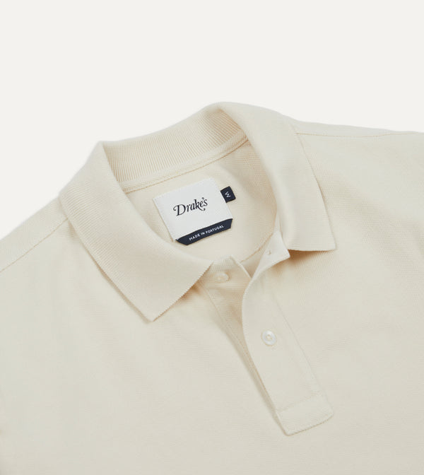 Drake's Ecru Pique Cotton Long-Sleeve Polo Shirt