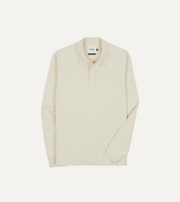 drake's Ecru Pique Cotton Long-Sleeve Polo Shirt