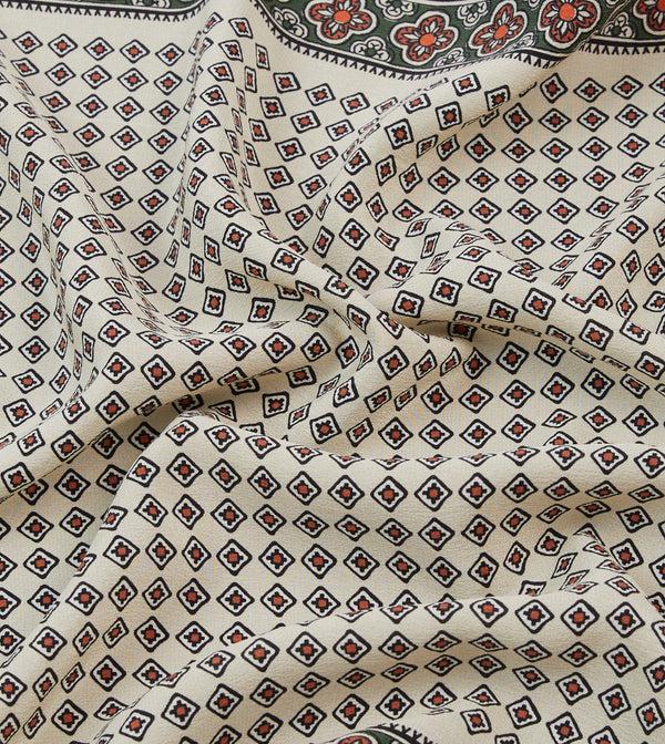 Drake's Ecru Vintage Tile Print Silk Pocket Square