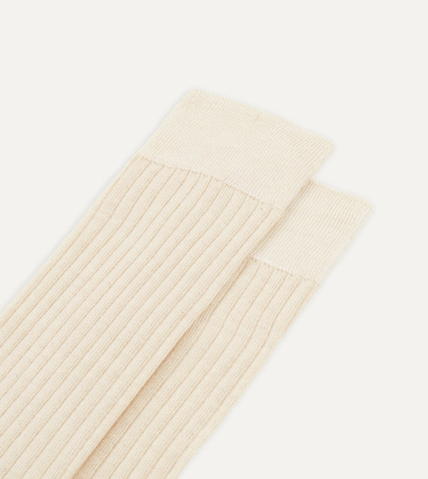 Drake's Ecru Wool Over-the-Calf Socks