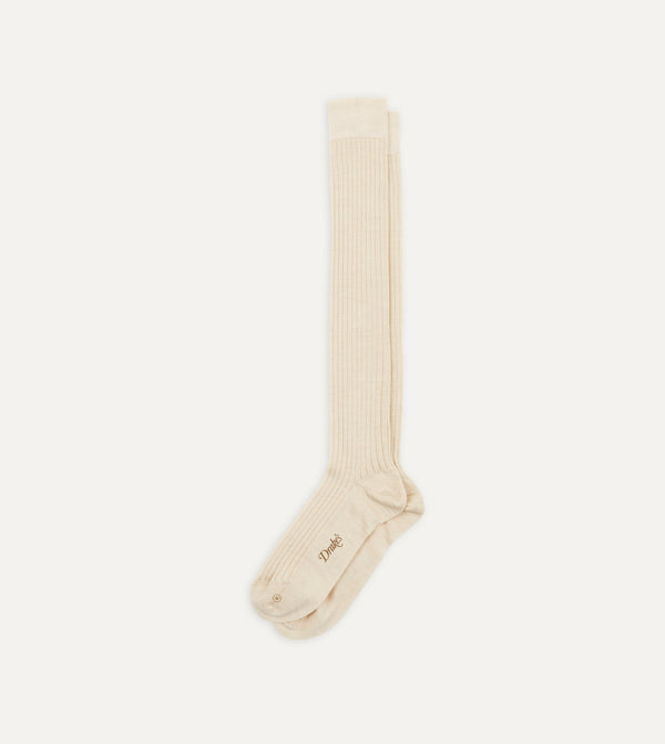 Drake's Ecru Wool Over-the-Calf Socks