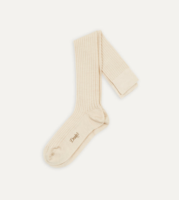 drake's Ecru Wool Over-the-Calf Socks