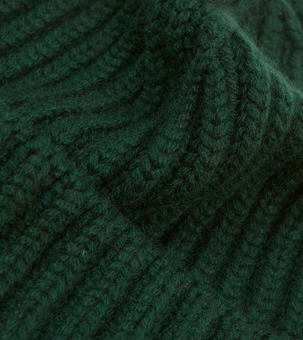 Drake's Forest Green Cashmere Ribbed Knit Cap