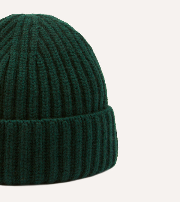 Drake's Forest Green Cashmere Ribbed Knit Cap