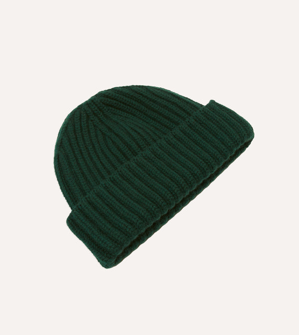 Drake's Forest Green Cashmere Ribbed Knit Cap