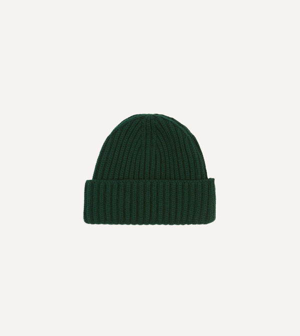 drake's Forest Green Cashmere Ribbed Knit Cap