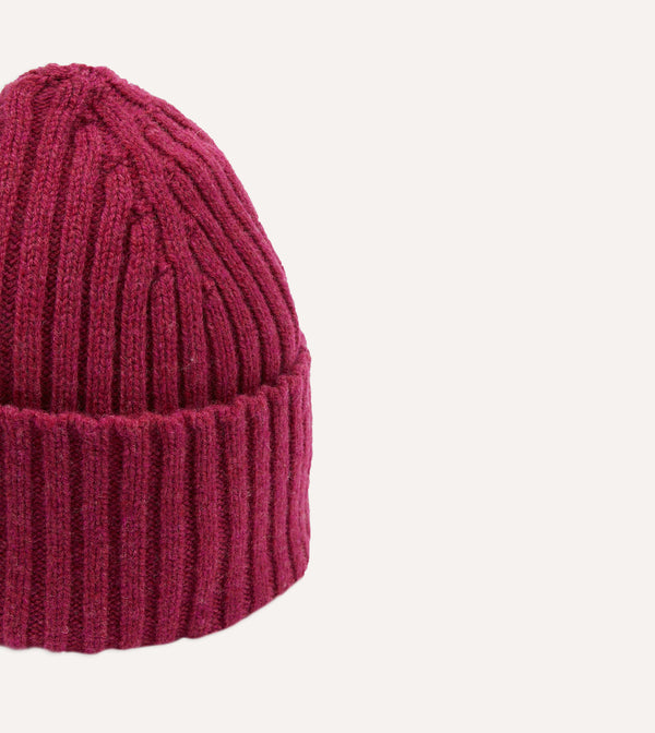 Drake's Fuchsia Lambswool Ribbed Knit Cap