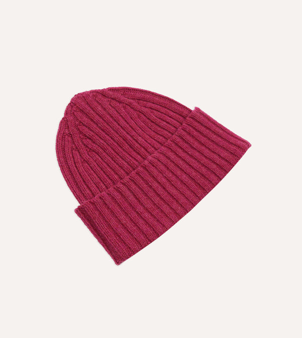 Drake's Fuchsia Lambswool Ribbed Knit Cap