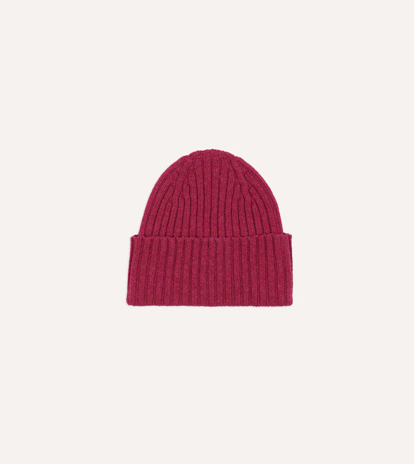 drake's Fuchsia Lambswool Ribbed Knit Cap