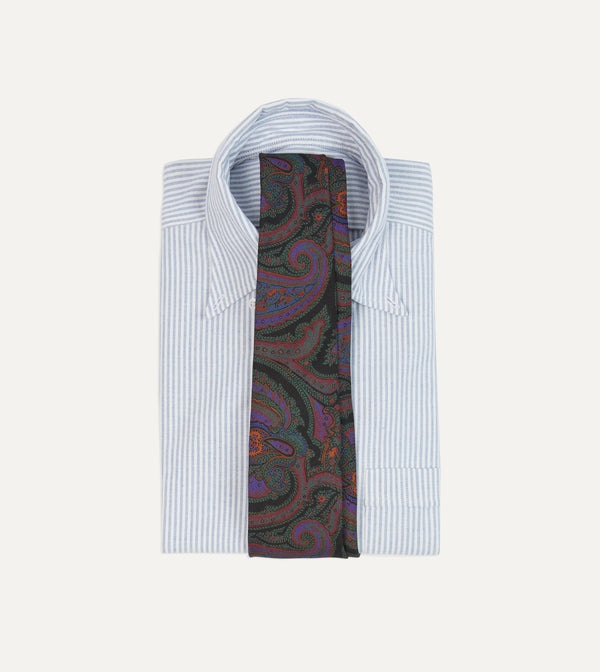 Drake's Green Acanthus Print Silk Self Tipped Tie