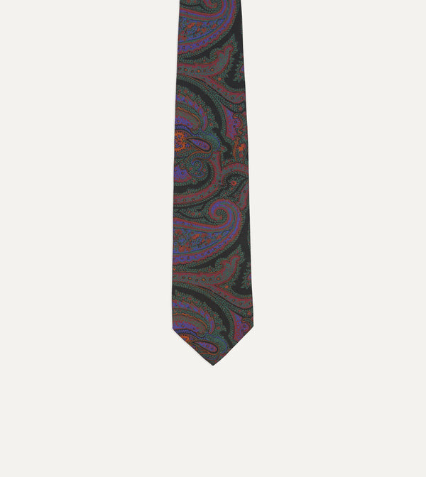 Drake's Green Acanthus Print Silk Self Tipped Tie