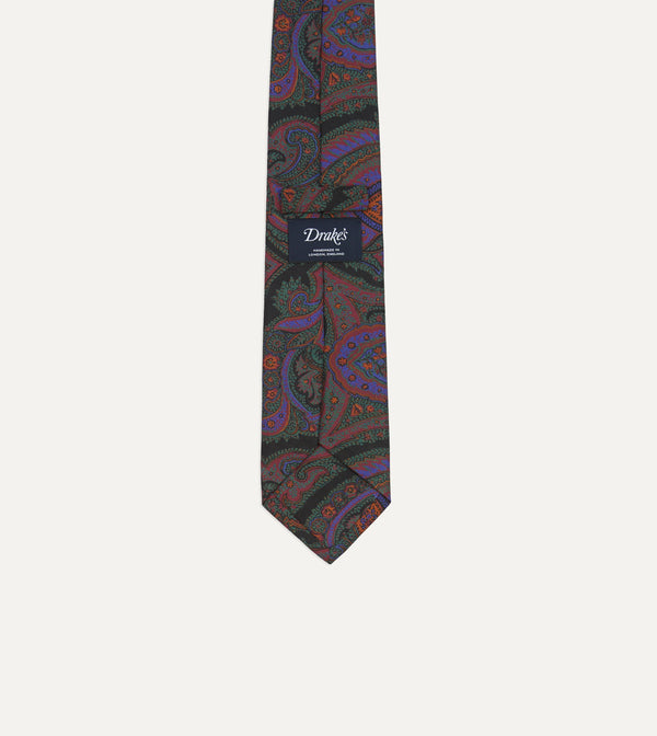 Drake's Green Acanthus Print Silk Self Tipped Tie