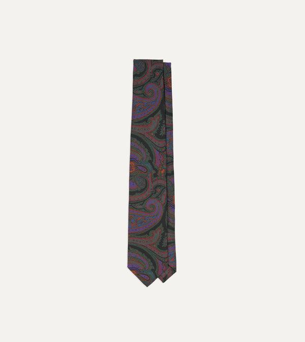 drake's Green Acanthus Print Silk Self Tipped Tie