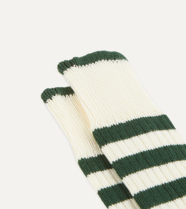 Drake's Green And Ecru Heavy Striped Sport Socks