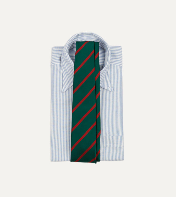 Drake's Green And Red Stripe Repp Silk Tie