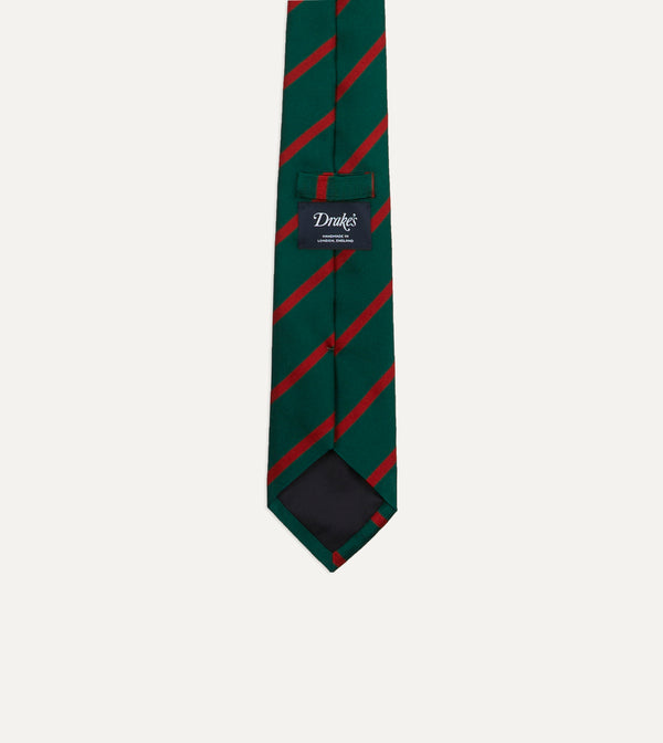 Drake's Green And Red Stripe Repp Silk Tie