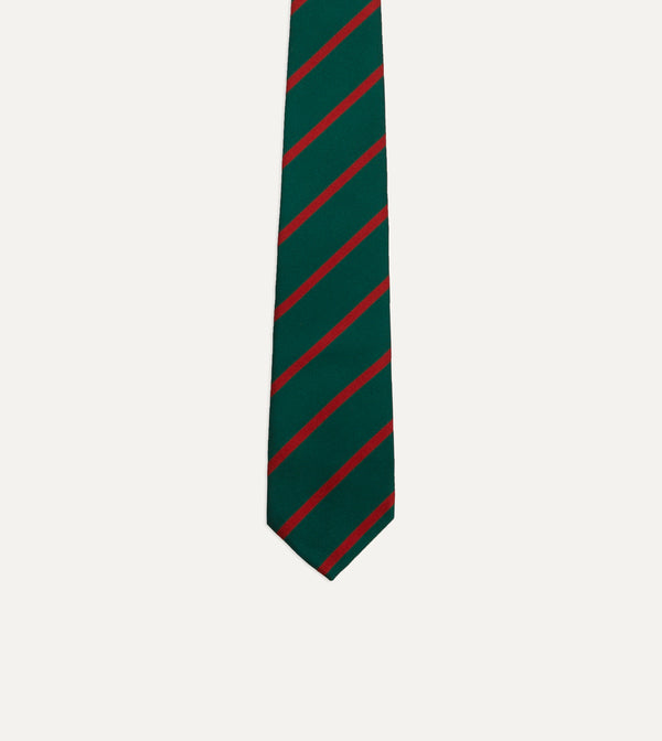Drake's Green And Red Stripe Repp Silk Tie