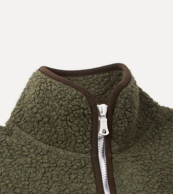 Drake's Green Boucle Wool Zip Fleece Jacket