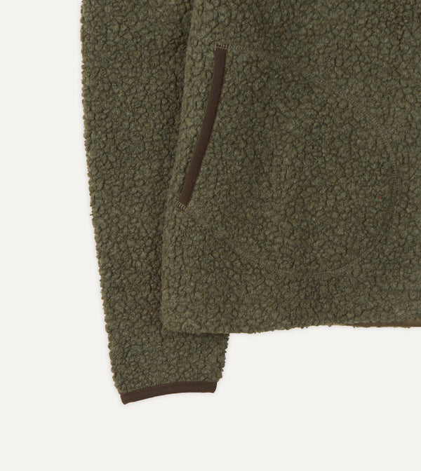 Drake's Green Boucle Wool Zip Fleece Jacket