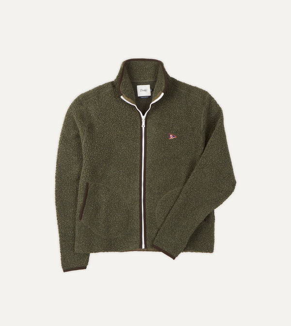 drake's Green Boucle Wool Zip Fleece Jacket